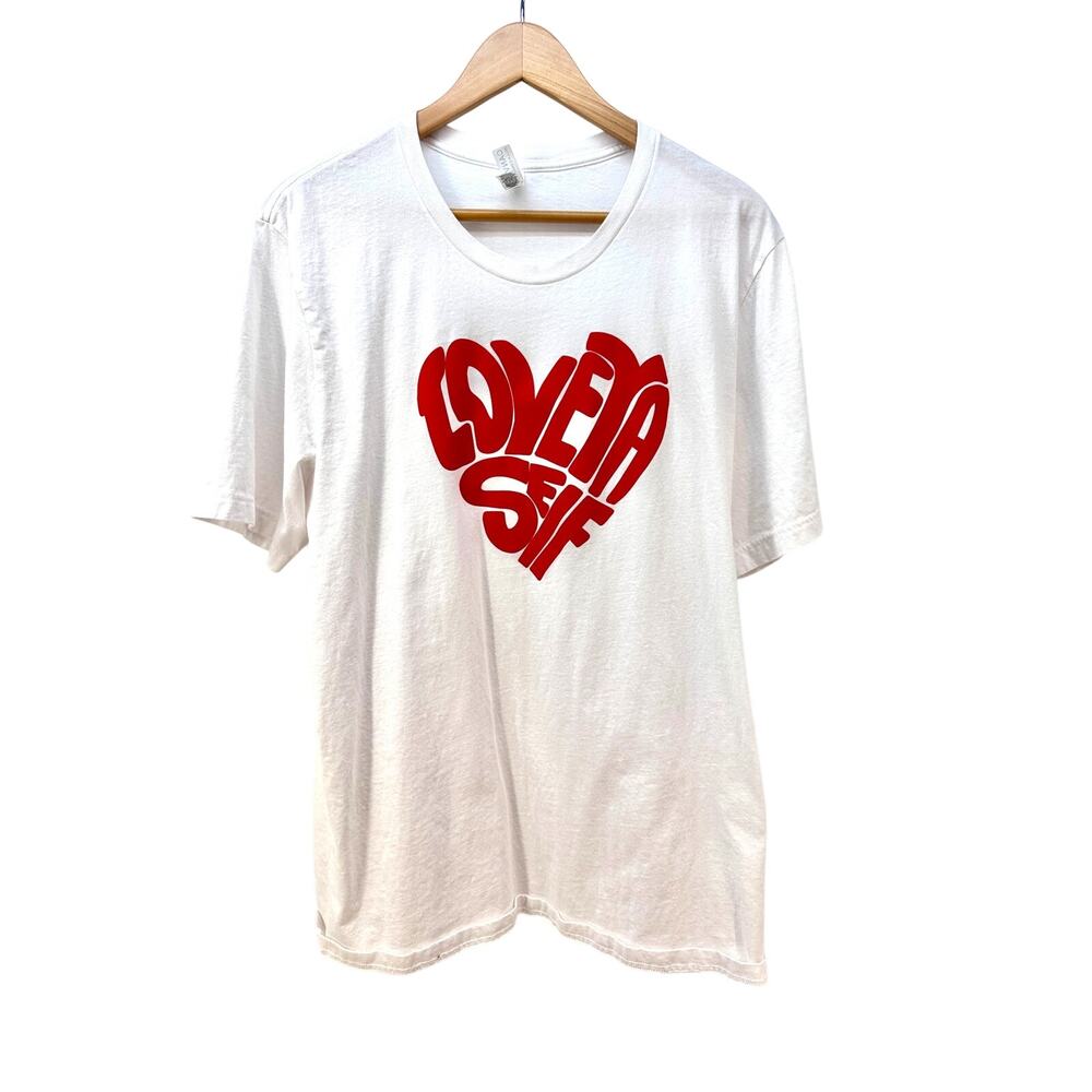 Womens 2X 'Love Ya Self' White Short‎ Sleeve Tshirt Heart Letters